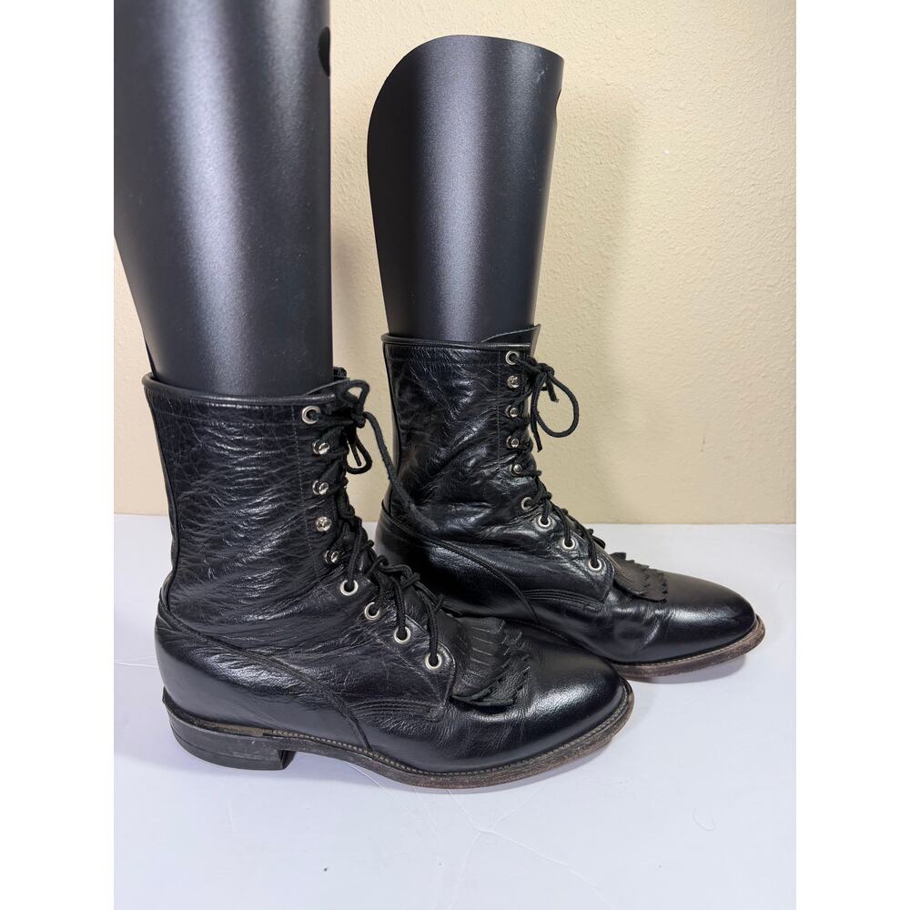 Justin 436 Men’s Lace-Up Black Leather Western Boots - Size 8.5 D - Picture 3 of 7